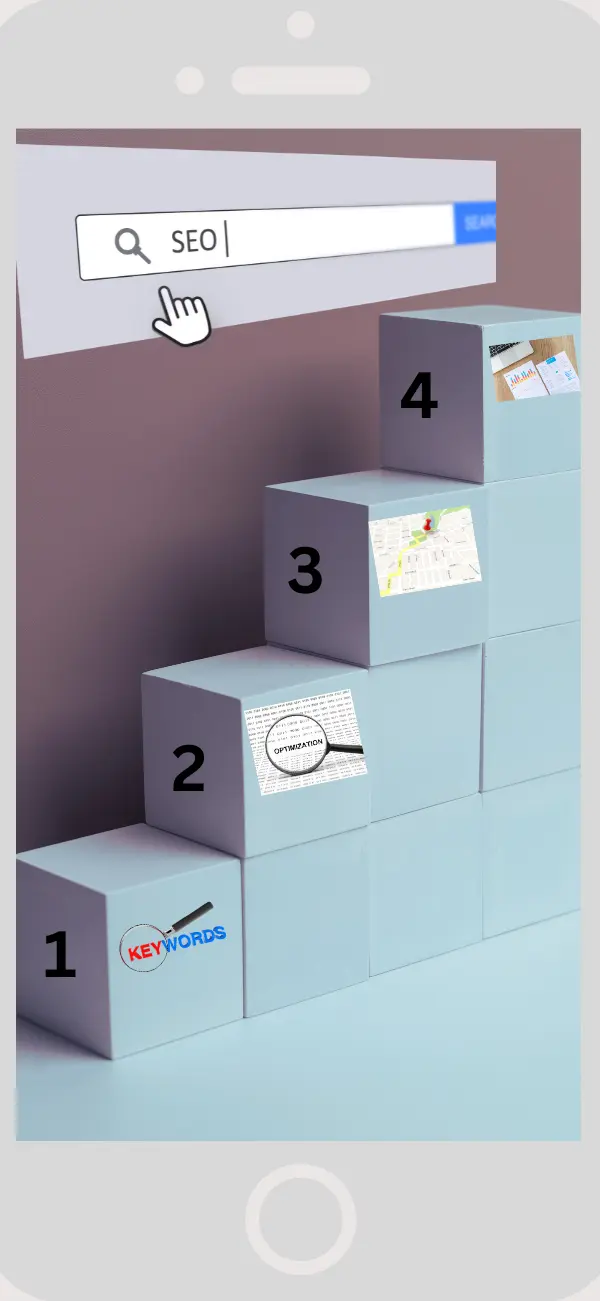 Step-by-step AI SEO optimization process for small business websites including audit, mapping, and implementation