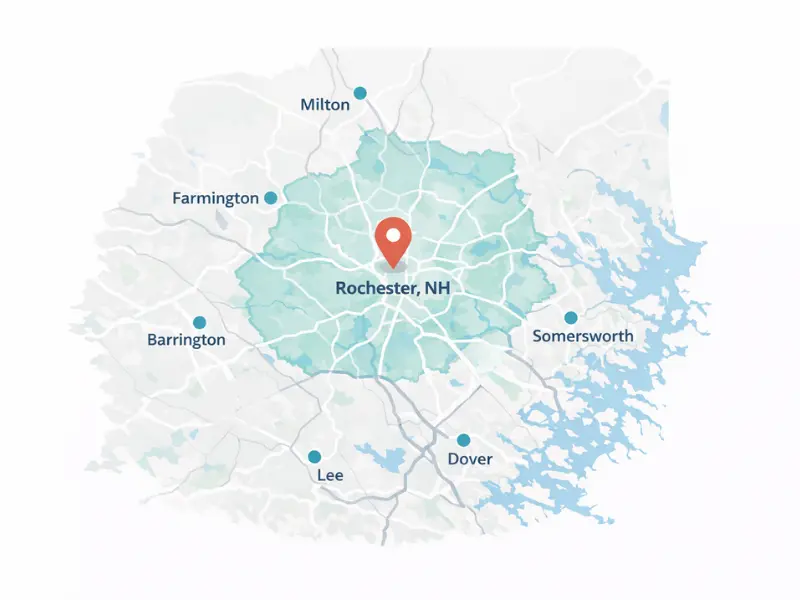 Map showing Rochester NH and surrounding towns served by Bold Peak LLC